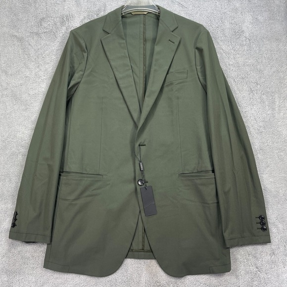 Sene FlexTech Blazer Jacket Mens 42R Olive Green Single Breasted Notch Lapel